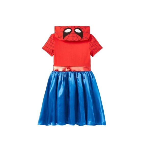 Marvel Spider-Man Girls Hooded Red Blue Dress Size 2X Tulle Satin Skirt Cosplay - Picture 2 of 12